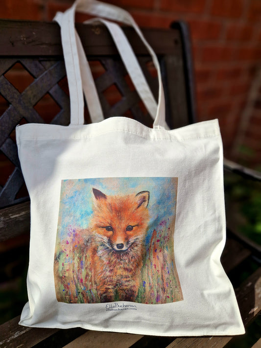 Fox Among the Wildflowers Cotton Tote Bag
