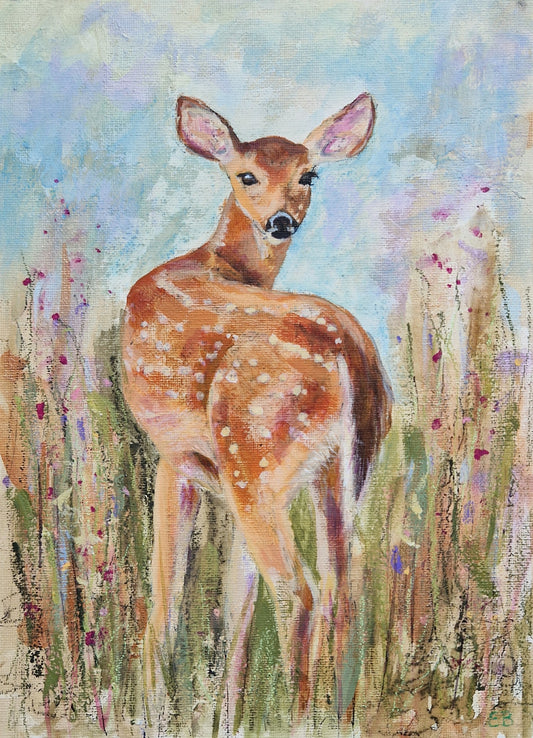 Deer Among the Wildflowers | Mini Print / Greeting card